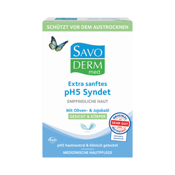 Savoderm med Extra sanftes pH5 Syndet Empfindliche Haut, fuer Gesicht und Koerper, 100g